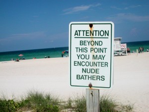 nude bathers beach sign