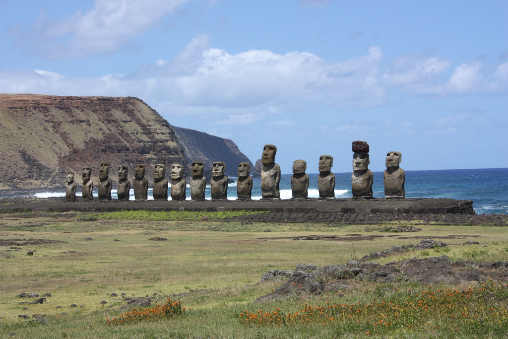 Moai statues Easter Island view